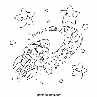 Rainbow Cloud Rocket's Dazzling Stardust Flight - free printable coloring page