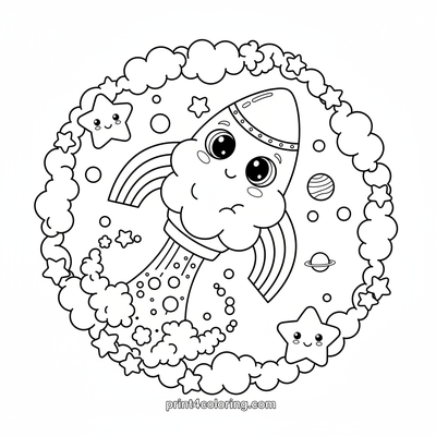 Whimsical Rainbow Cloud Rocket Adventure