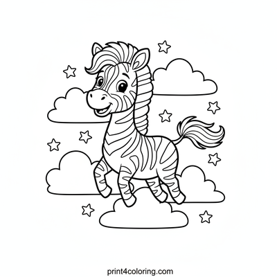 Rainbow Mane Zebra's Cloud Dream - free printable coloring page