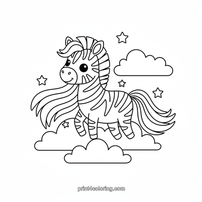 Rainbow Mane Zebra's Dreamy Flight - free printable coloring page