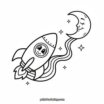 Rainbow Rocket's Moon Adventure - free printable coloring page