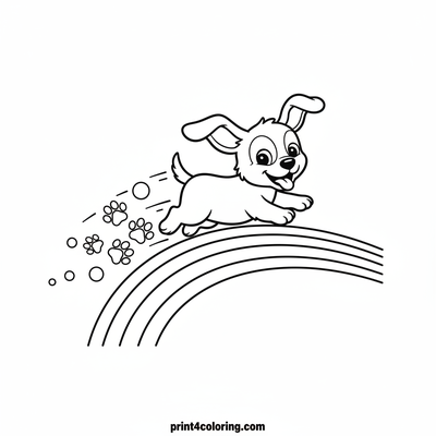Zooming Rainbow Puppy Fun - free printable coloring page