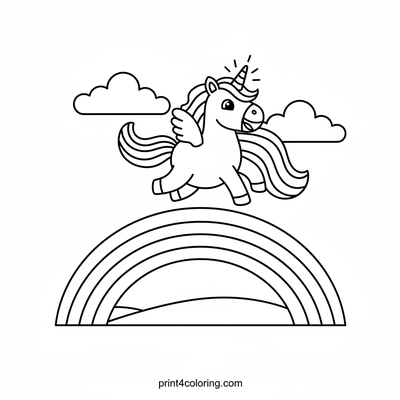 Rainbow Unicorn's Enchanted Sky Ride - free printable coloring page