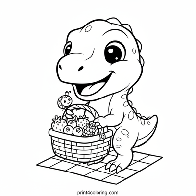 Friendly Raptor's Berry Picnic - free printable coloring page