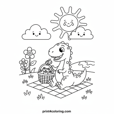 Friendly Raptor's Berry Picnic - free printable coloring page