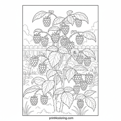 Bountiful Raspberry Bush: A Ladybug's Rest - free printable coloring page