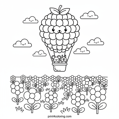 Whimsical Raspberry Hot Air Balloon Adventure - free printable coloring page
