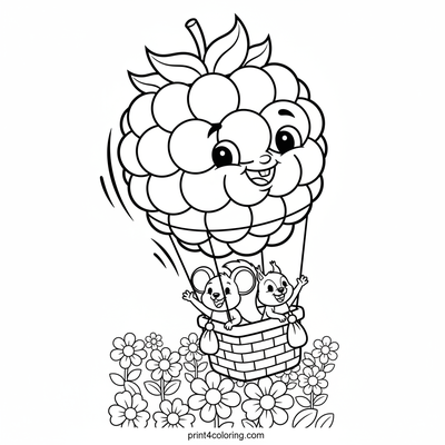 Raspberry Hot Air Balloon Adventure - free printable coloring page