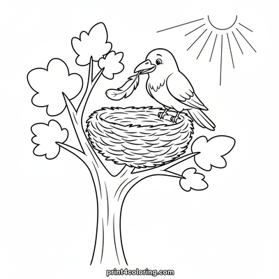 Happy Raven's Sunny Nest - free printable coloring page