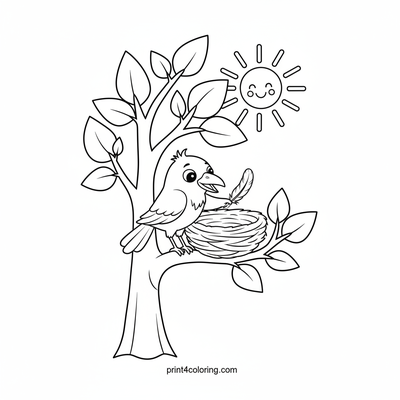 Raven's Sunny Nest Building - free printable coloring page