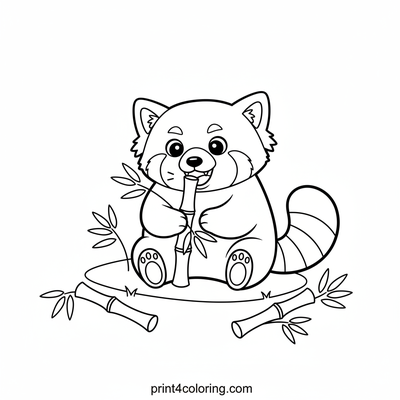 Happy Red Panda's Bamboo Feast - free printable coloring page