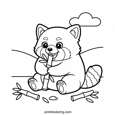 Red Panda's Delightful Bamboo Snack - free printable coloring page