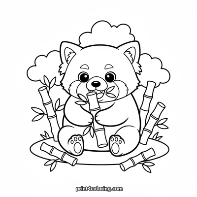 Red Panda's Delightful Bamboo Feast - free printable coloring page