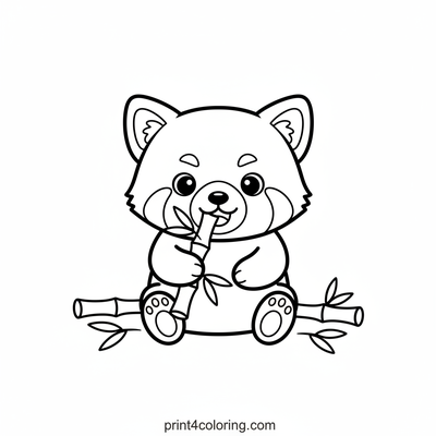 Happy Red Panda's Bamboo Snack - free printable coloring page