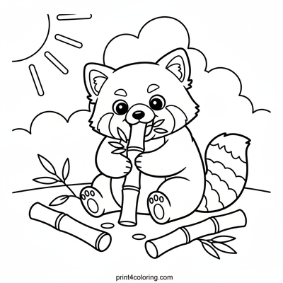 Red Panda's Tasty Bamboo Meal - free printable coloring page