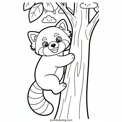 Curious Red Panda Tree Climber - free printable coloring page
