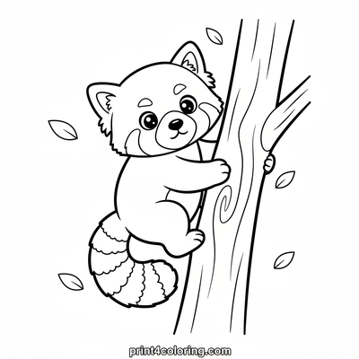 Playful Red Panda's Tree Climb - free printable coloring page