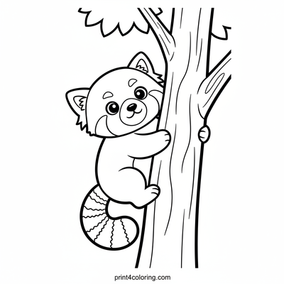 Playful Red Panda's Tree Climb - free printable coloring page