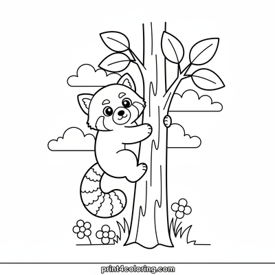 Curious Red Panda's Tree Climb