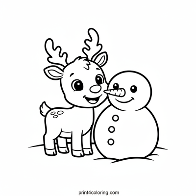 Reindeer and Snowman Pals - free printable coloring page