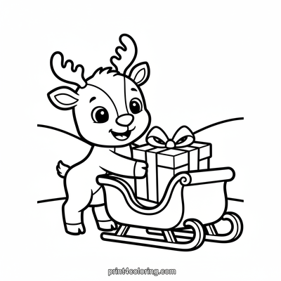 Reindeer's Christmas Delivery Helper - free printable coloring page
