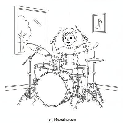 Mastering the Beat: The Young Drummer - free printable coloring page