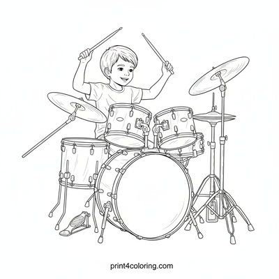 Dynamic Drummer in Action - free printable coloring page