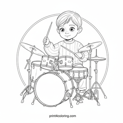Rhythmic Beats: The Young Drummer's Groove - free printable coloring page