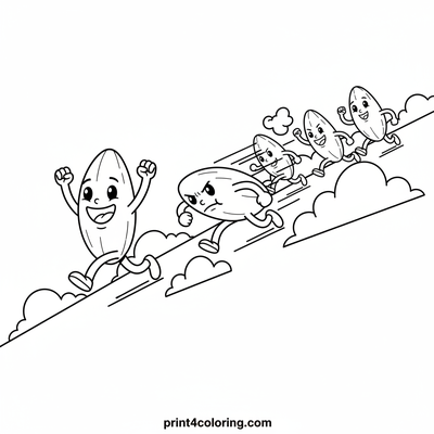 The Great Grain Race on Clouds - free printable coloring page