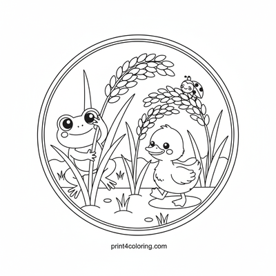 Rice Paddy Playtime Pals - free printable coloring page
