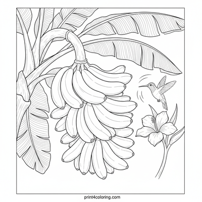 Tropical Banana Bounty: A Hummingbird's View - free printable coloring page