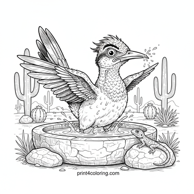 Roadrunner's Desert Oasis Splash - free printable coloring page