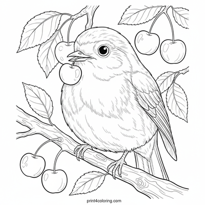 Feathered Feast: Robin's Cherry Delight - free printable coloring page