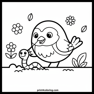 Happy Robin's Wiggly Worm Feast - free printable coloring page