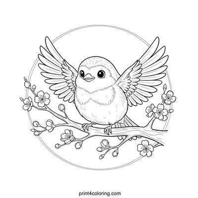 Graceful Robin's Blossom Landing - free printable coloring page