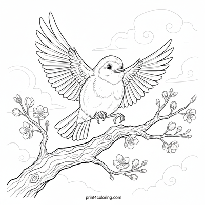 Robin's Elegant Spring Landing - free printable coloring page