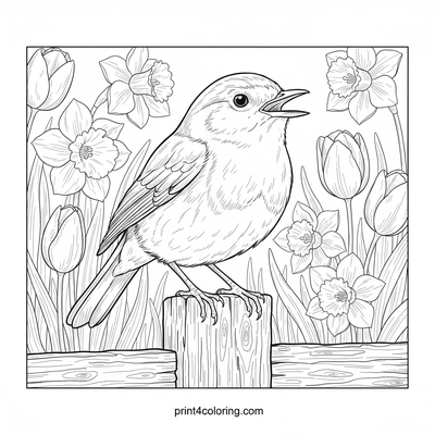 Robin's Garden Serenade - free printable coloring page
