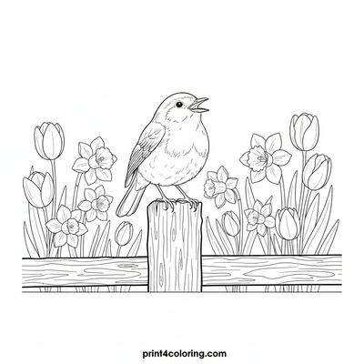 Robin's Morning Serenade in Bloom - free printable coloring page