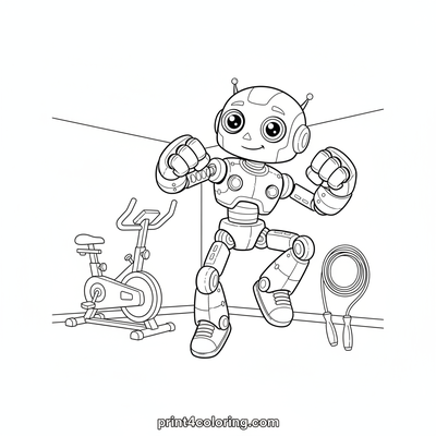 Robot's Gym Adventure: Dynamic Workout! - free printable coloring page