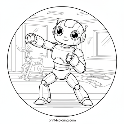 Robo-Athlete's Gym Day - free printable coloring page