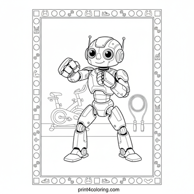Robot's Gym Adventure: Fitness Fun - free printable coloring page