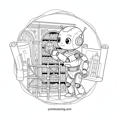 The Cozy Robot Architect's Grand Design - free printable coloring page