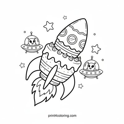 Sweet Space Race: The Rocket Cake Adventure - free printable coloring page
