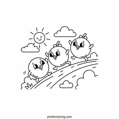 Happy Grapes Rolling Down the Hill - free printable coloring page