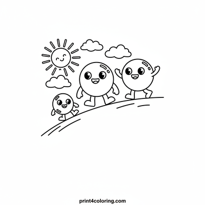 Happy Grapes Rolling Down the Hill - free printable coloring page