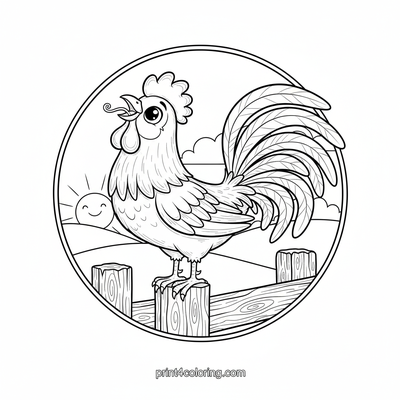 Majestic Morning Rooster - free printable coloring page