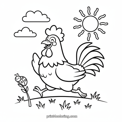 Happy Rooster's Morning Dash - free printable coloring page