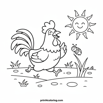 Morning Rush with a Ruffled Rooster - free printable coloring page