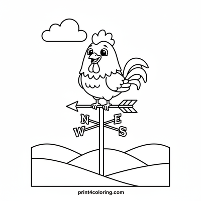 Proud Rooster on the Weather Vane - free printable coloring page