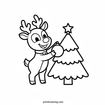 Rudolph's Merry Christmas Tree - free printable coloring page